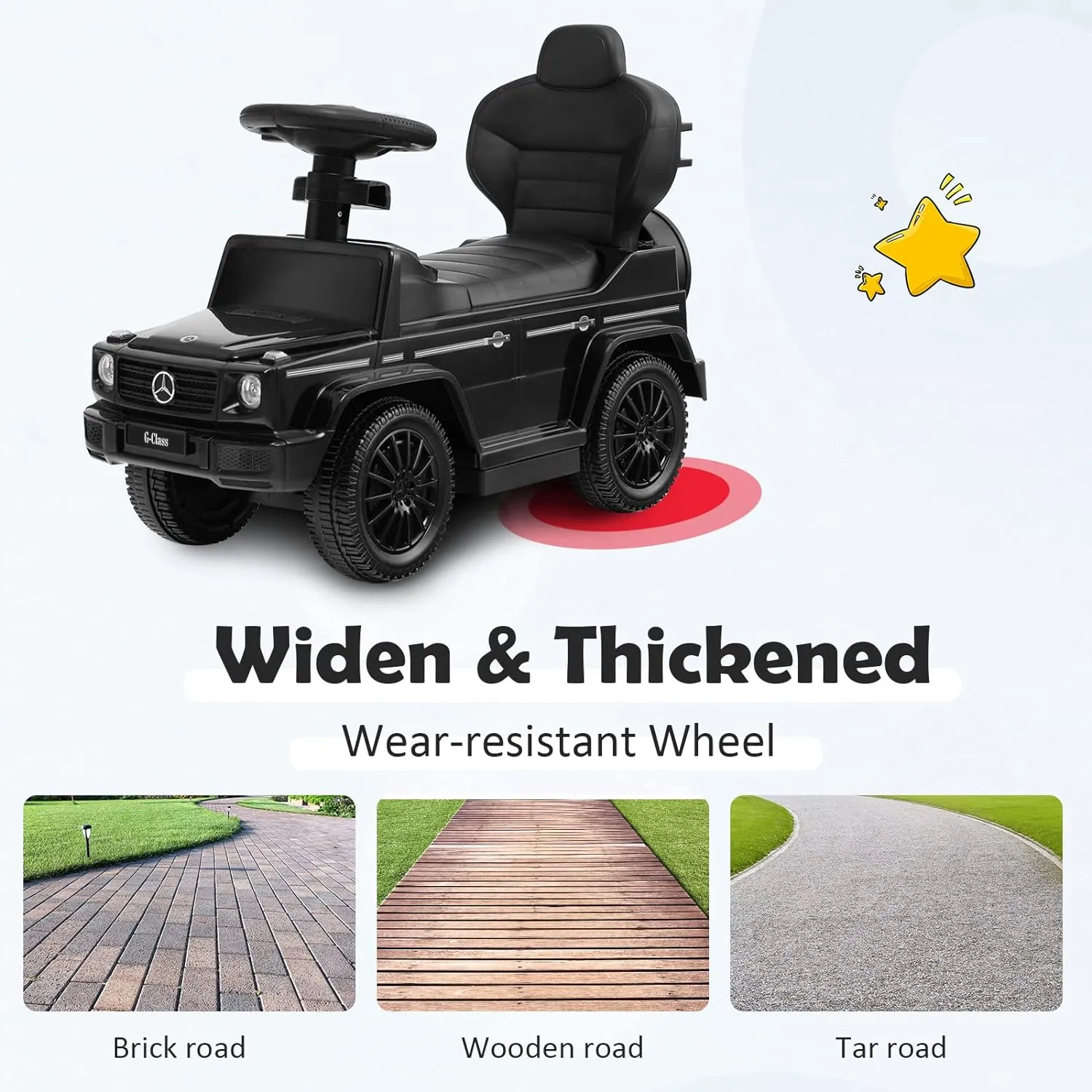 Costzon Push Car for Toddlers, 3 in 1 Mercedes Benz Stroller Sliding Walking Car w/Canopy, Handle, Armrest Guardrail, Underneath Storage, Horn Sound, Foot-to-Floor Ride On Toy for Boys Girls (Black)