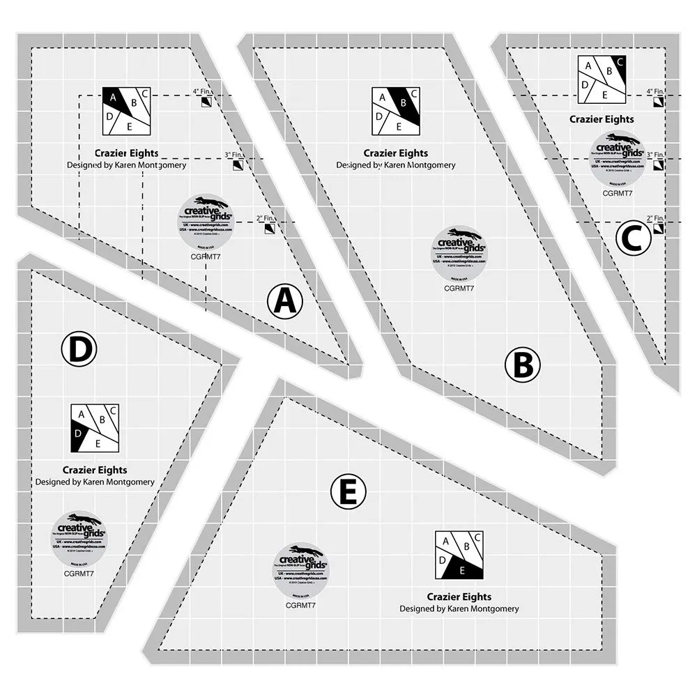 Creative Grids Crazier Eights Template and Quilt Ruler – CGRMT7 – Made in USA, 6in x 9in, Non-Slip Grip Acrylic Quilting, Sewing, Crafting, Patchwork Ruler & Template