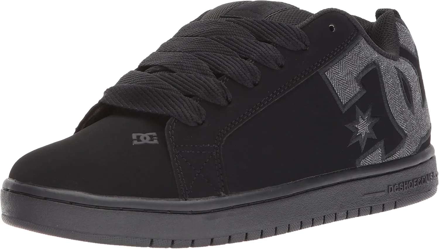 DC Men's Court Graffik Casual Low Top Skate Shoe Sneaker, Black/Heather Grey SE, 9