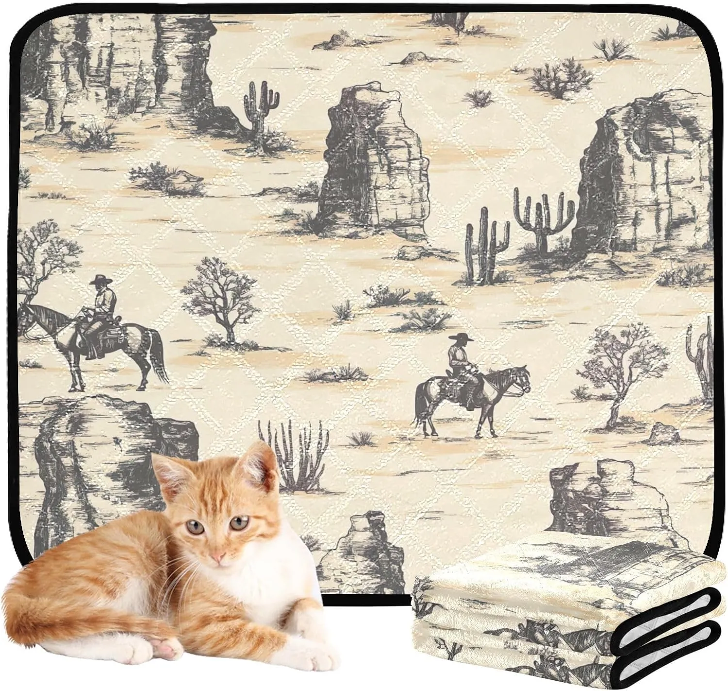 Desert Horseback Riding Washable Pee Pads for Dogs,Absorbent Reusable Puppy Pads Pet Training Pads for Whelping, Playpen, Crate, Bed M L
