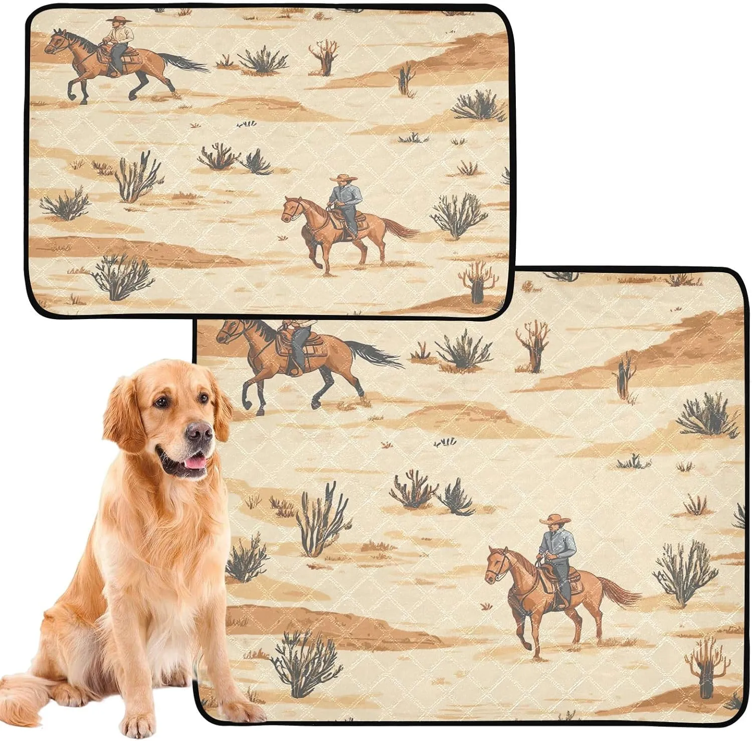 Desert Horseback Riding Washable Pee Pads for Dogs,Absorbent Reusable Puppy Pads Pet Training Pads for Whelping, Playpen, Crate, Bed Sx3