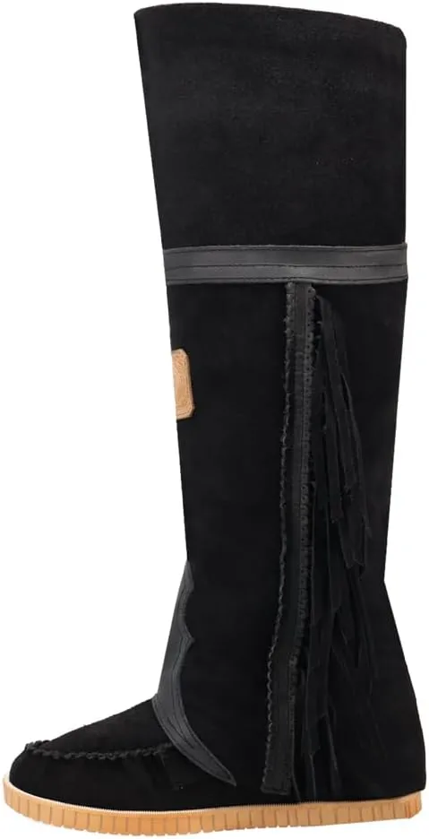 Dingo Womens Lakota Fringe Round Toe Moccasin Casual Boots Over the Knee Mid Heel 2-3" - Black