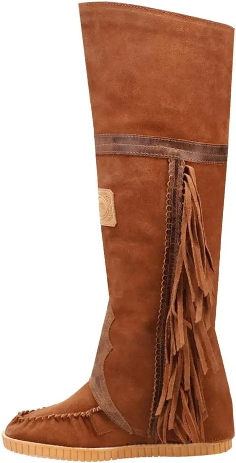 Dingo Womens Lakota Fringe Round Toe Moccasin Casual Boots Over the Knee Mid Heel 2-3" - Black