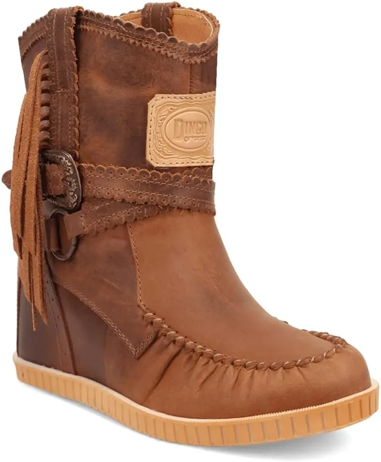 Dingo Womens Montauk Fringe Round Toe Moccasin Casual Boots Mid Calf Mid Heel 2-3" - Brown