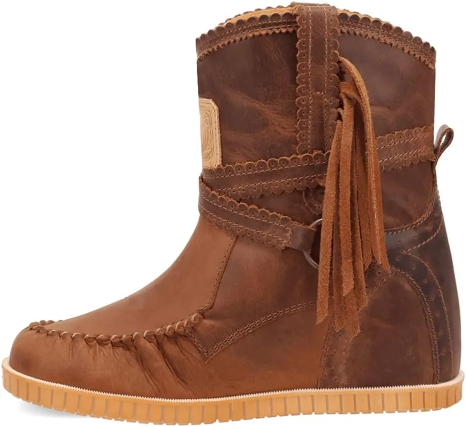 Dingo Womens Montauk Fringe Round Toe Moccasin Casual Boots Mid Calf Mid Heel 2-3" - Brown