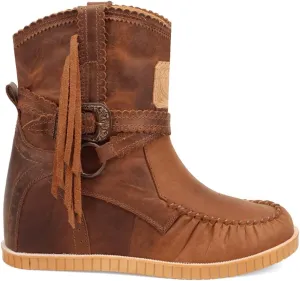 Dingo Womens Montauk Fringe Round Toe Moccasin Casual Boots Mid Calf Mid Heel 2-3" - Brown