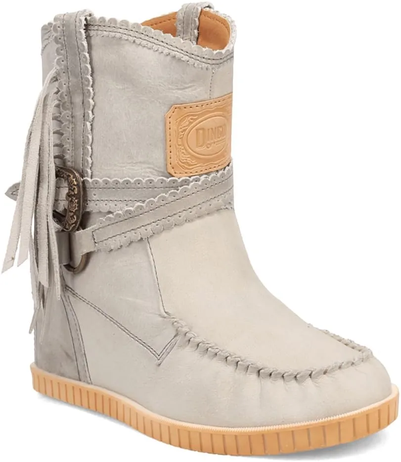 Dingo Womens Montauk Fringe Round Toe Moccasin Casual Boots Mid Calf Mid Heel 2-3" - Grey