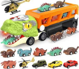 Dinosaur Toys for Kids 3-5, 5-7 Year Old Boys, Big Dinosaur Truck with 10 Mini Cars, Dinosaur Cars for Toddlers 2-4 Years, Kids Toy T-Rex Transport Carrier Truck, Birthday Gifts for 3 4 5 Year Old Boy