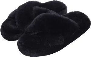 DL Fluffy Womens House Slippers Cross Band Open Toe, Soft Plush Fleece Bedroom Slippers Women Memory Foam, Comfy Fuzzy Slip On Non-Slip Womens Slippers Indoor Leopard Size