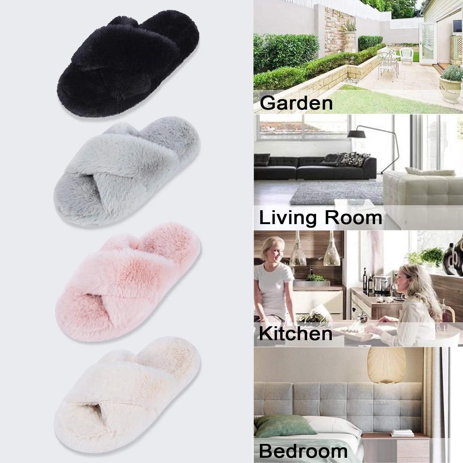 DL Fluffy Womens House Slippers Cross Band Open Toe, Soft Plush Fleece Bedroom Slippers Women Memory Foam, Comfy Fuzzy Slip On Non-Slip Womens Slippers Indoor Leopard Size
