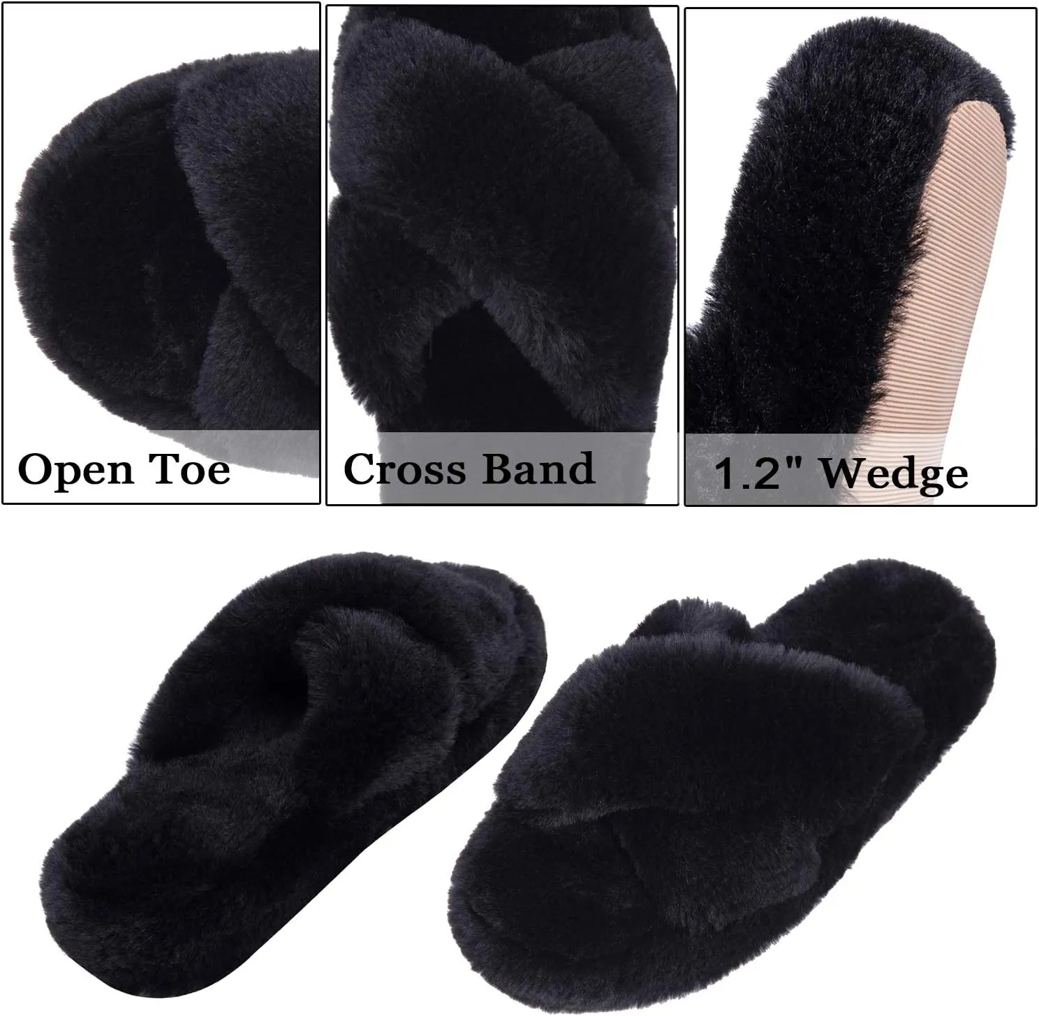 DL Fluffy Womens House Slippers Cross Band Open Toe, Soft Plush Fleece Bedroom Slippers Women Memory Foam, Comfy Fuzzy Slip On Non-Slip Womens Slippers Indoor Leopard Size