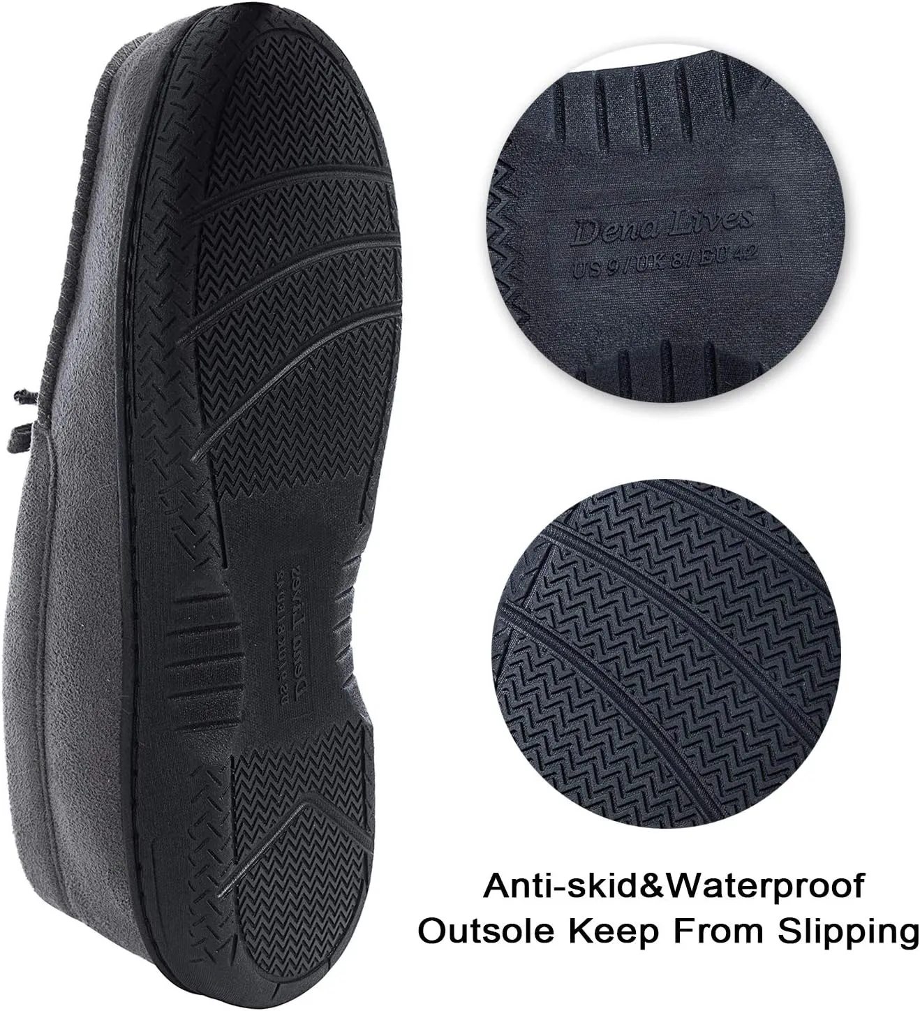 DL Men's Moccasin Slippers - Indoor & Outdoor, Suede Mens House Slippers with Memory Foam, Faux Fur Lining, Non Slip Outsole