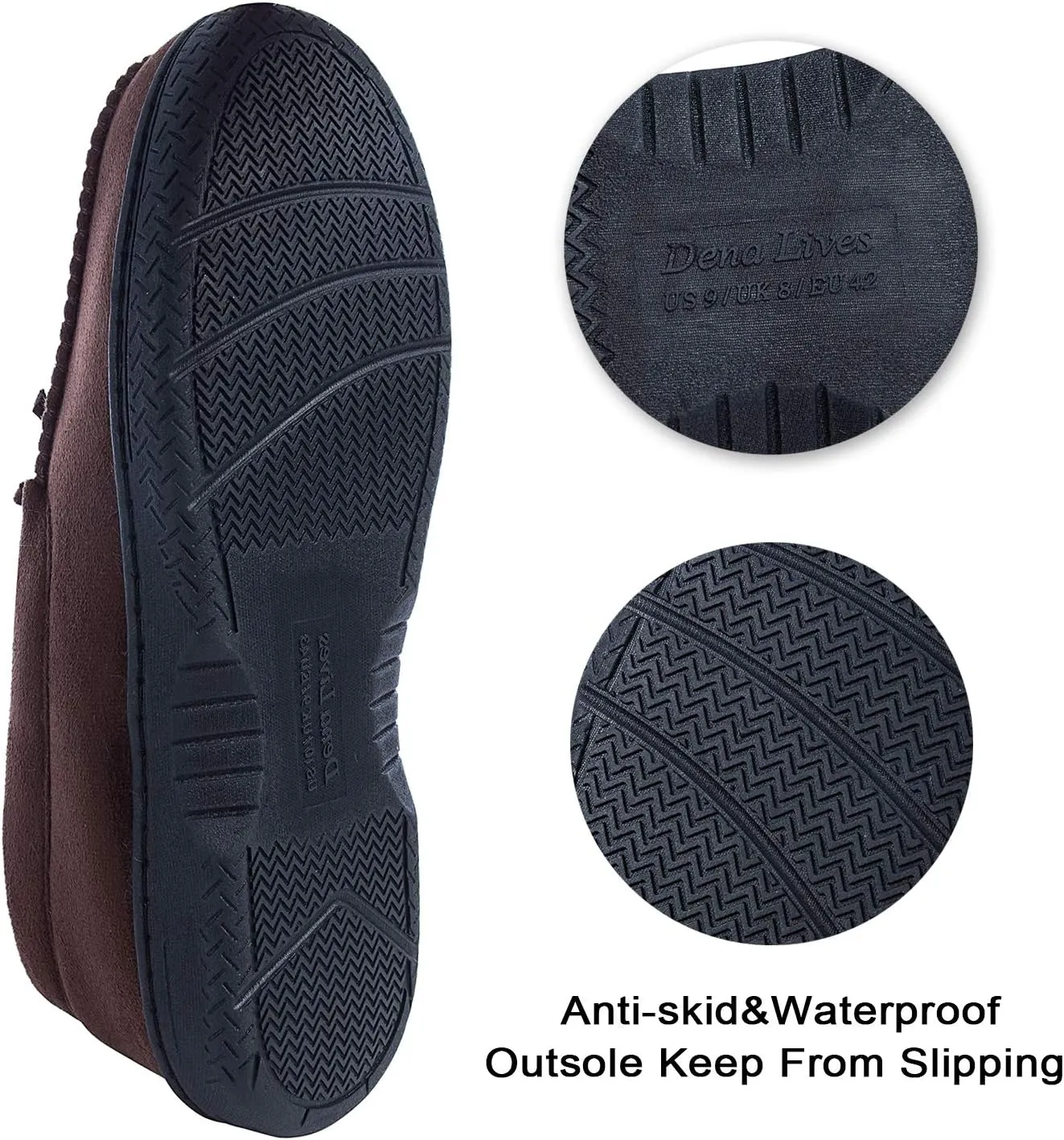 DL Men's Moccasin Slippers - Indoor & Outdoor, Suede Mens House Slippers with Memory Foam, Faux Fur Lining, Non Slip Outsole