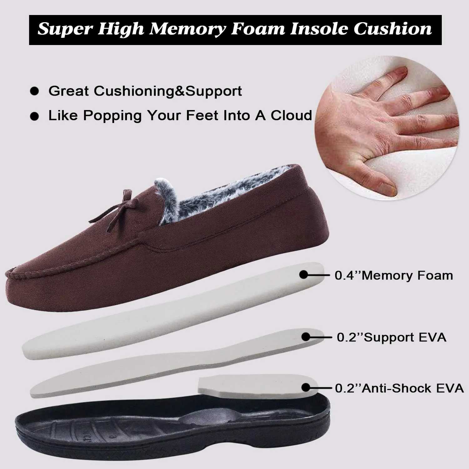 DL Men's Moccasin Slippers - Indoor & Outdoor, Suede Mens House Slippers with Memory Foam, Faux Fur Lining, Non Slip Outsole