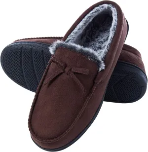 DL Men's Moccasin Slippers - Indoor & Outdoor, Suede Mens House Slippers with Memory Foam, Faux Fur Lining, Non Slip Outsole