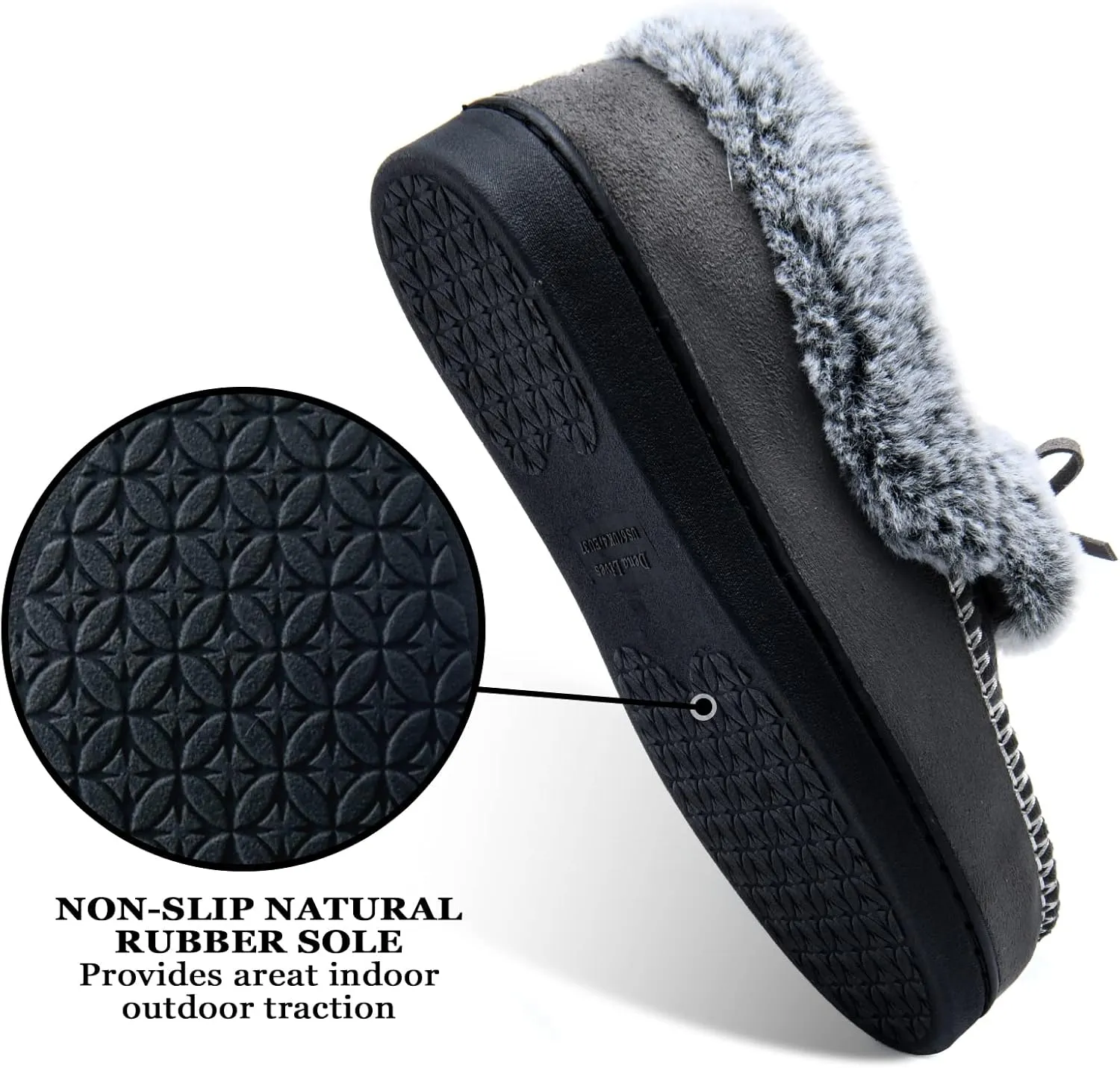 DL Women's Fuzzy Warm Moccasin Slippers Memory Foam, Soft Fluffy Winter House Closed Back Fur Lined, Cozy Ladies Suede Indoor Bedroom Houseshoes Non-Slip