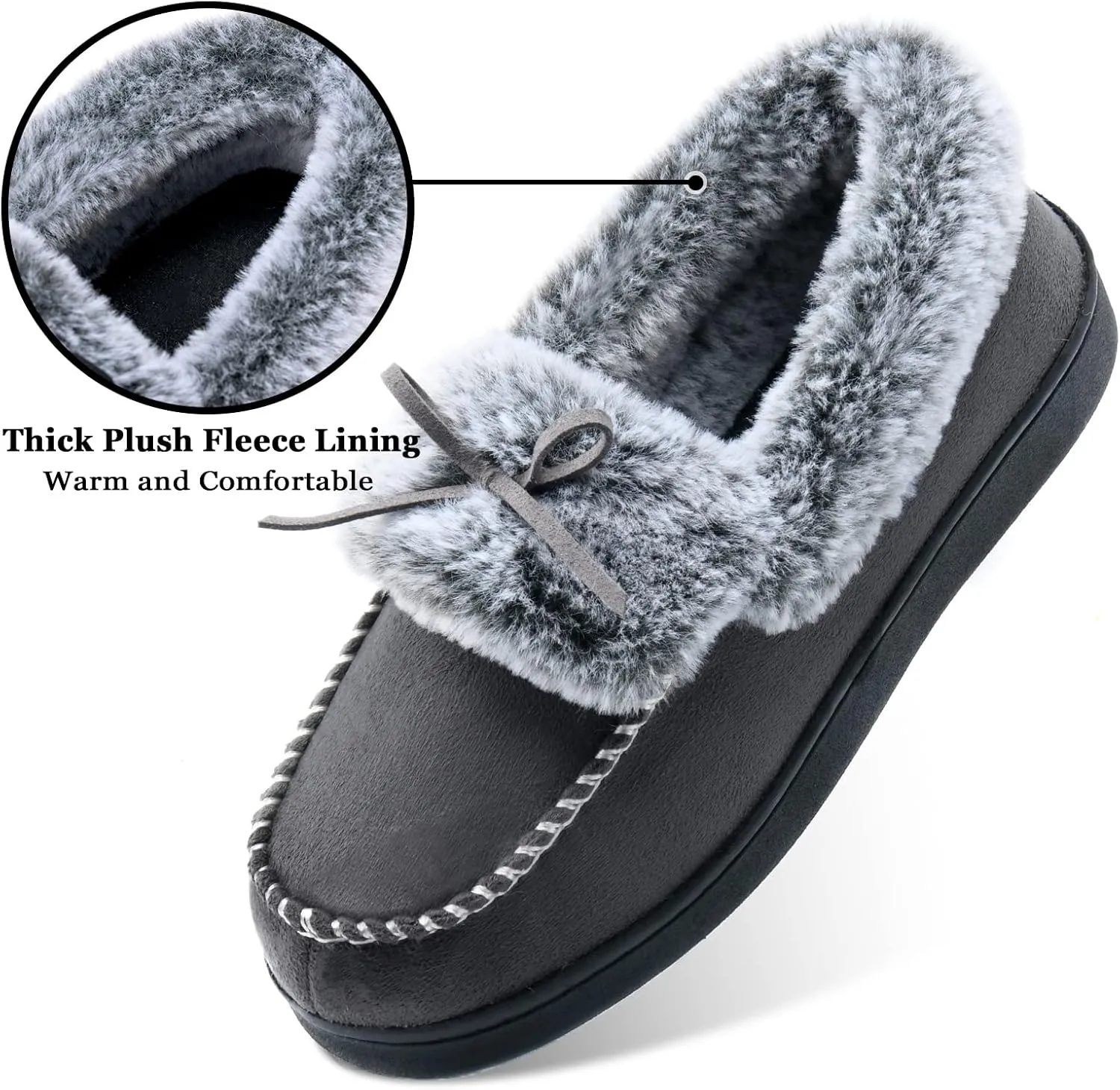 DL Women's Fuzzy Warm Moccasin Slippers Memory Foam, Soft Fluffy Winter House Closed Back Fur Lined, Cozy Ladies Suede Indoor Bedroom Houseshoes Non-Slip