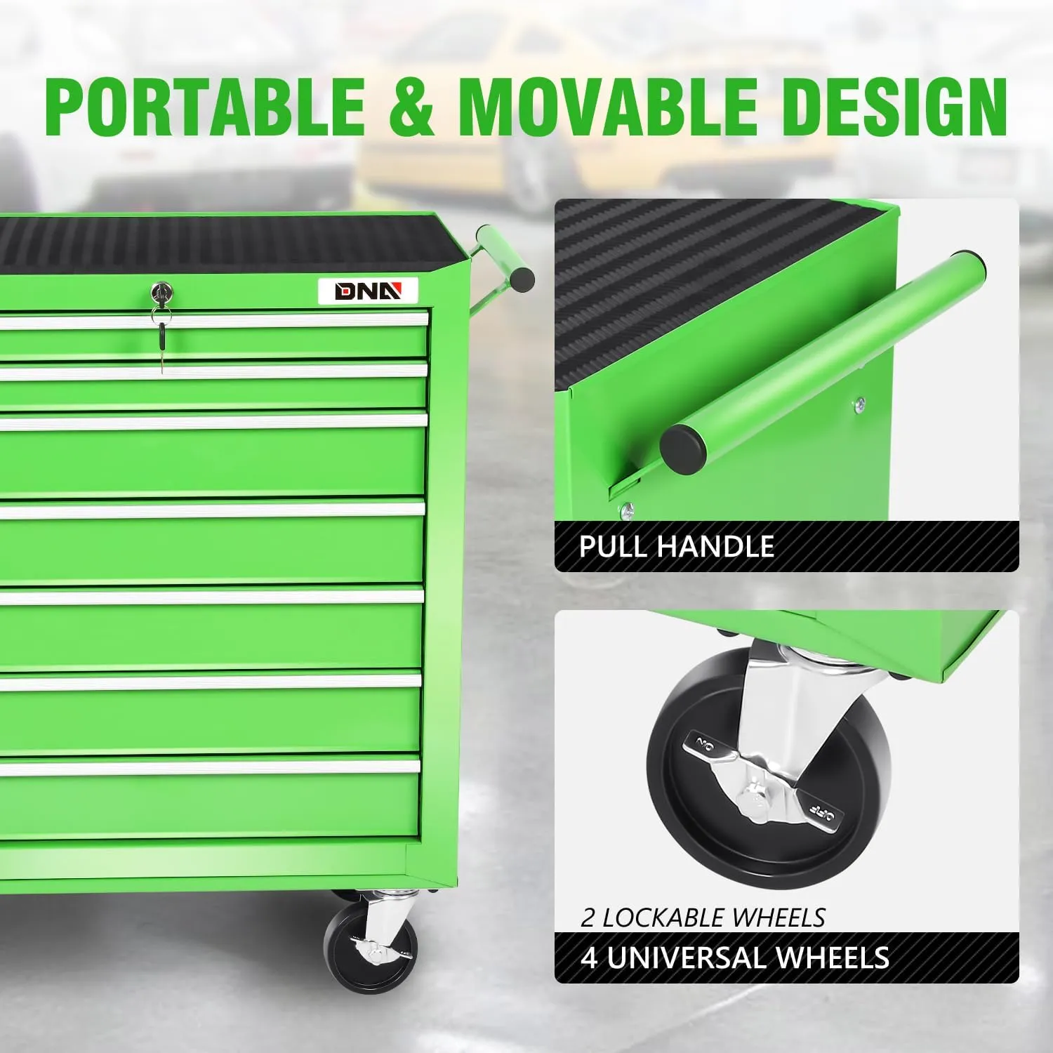 DNA MOTORING 7-Drawer Rolling Tool Cabinet Chest with Keyed Locking System Non-Slip Mat, for Garage Warehouse Workshop, Green, TOOLS-00399