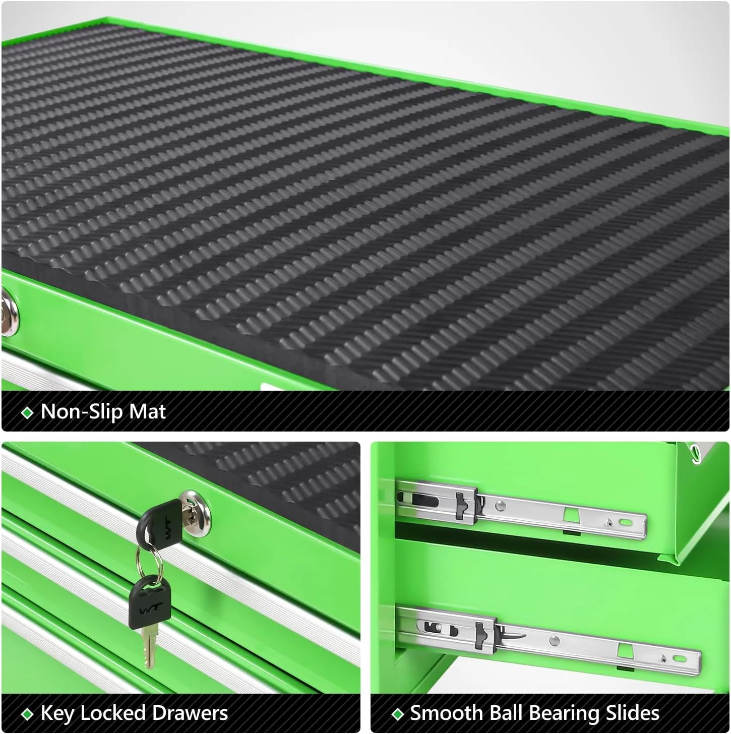 DNA MOTORING 7-Drawer Rolling Tool Cabinet Chest with Keyed Locking System Non-Slip Mat, for Garage Warehouse Workshop, Green, TOOLS-00399