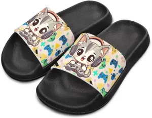 Doojoayie Cute Cat Theme Kids Girls Slide Sandals with Arch Support for Outdoor Play