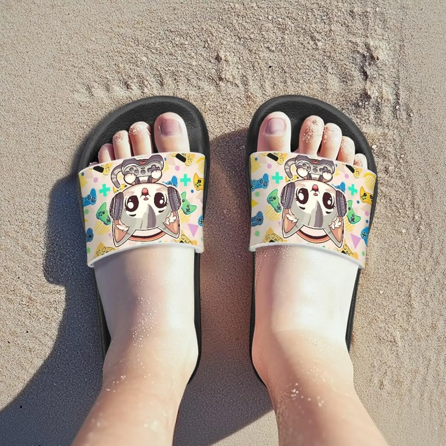Doojoayie Cute Cat Theme Kids Girls Slide Sandals with Arch Support for Outdoor Play