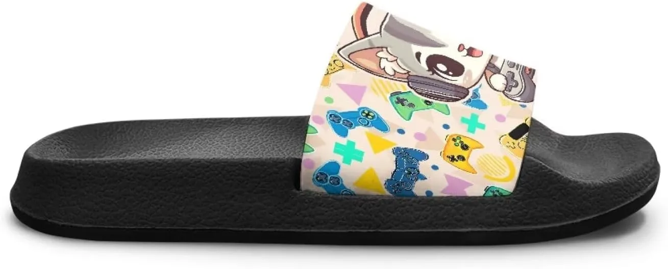 Doojoayie Cute Cat Theme Kids Girls Slide Sandals with Arch Support for Outdoor Play