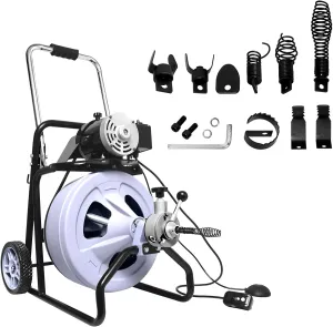 Drain Cleaner Machine 75FT x 1/2 Inch, Auto Feeding Drain Cleaners Machine for 2 to 4-inches Pipes, 8 Cutters & Air-activated Foot Switch for Plumbing Both Home and Professional Use