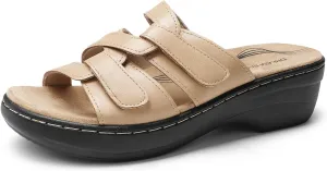 DREAM PAIRS Women's Arch Support Slide Sandals Adjustable Straps Slip On Wedge Sandals Casual Comfort Lightweight Flat Slides