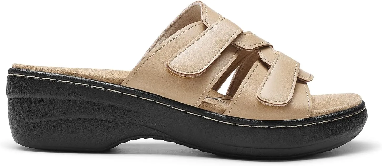 DREAM PAIRS Women's Arch Support Slide Sandals Adjustable Straps Slip On Wedge Sandals Casual Comfort Lightweight Flat Slides