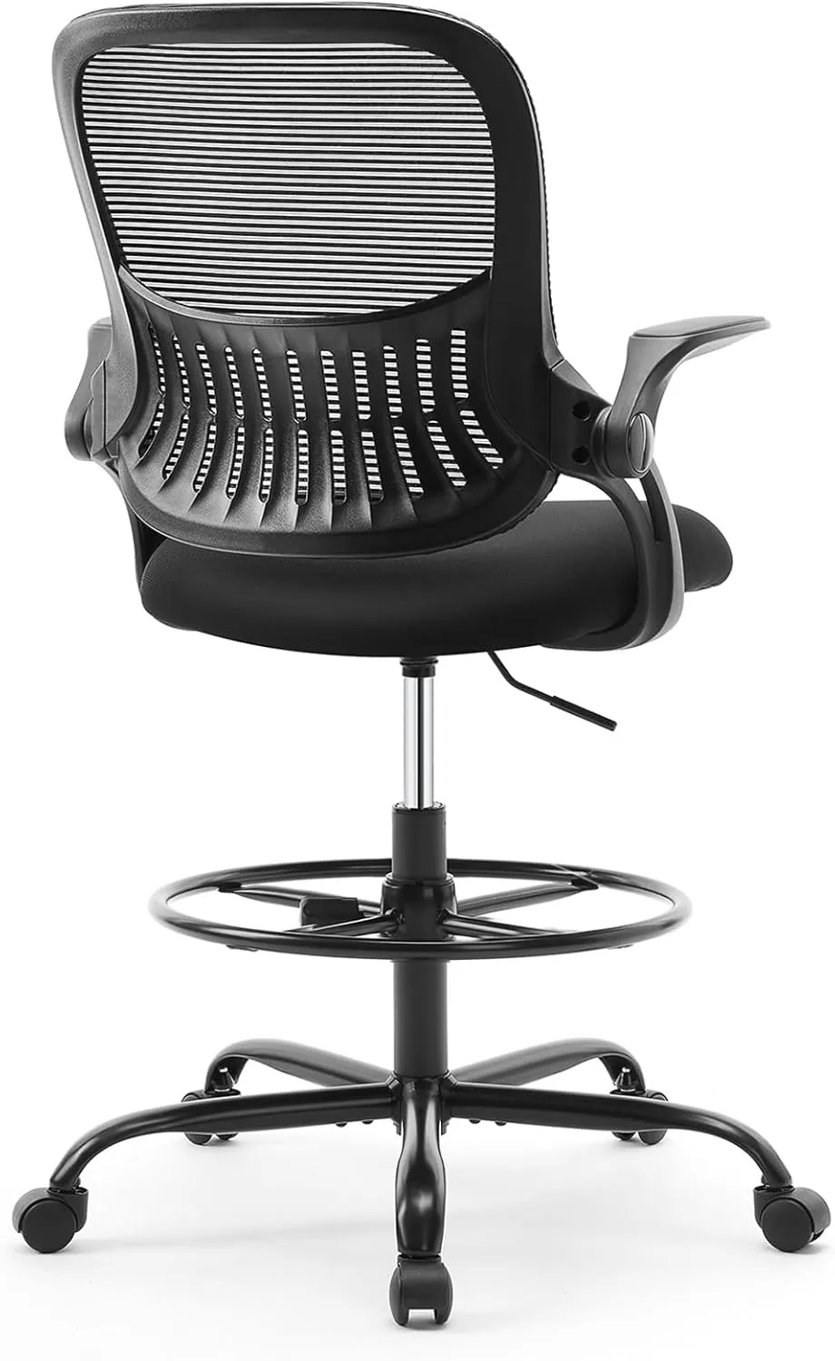 DUMOS Drafting Chair for Standing Desk, Counter Height Adjustable, Flip-up Arms, Ergonomic Mid Back Mesh Rolling Work Swivel Office Computer Chairs with Wheels, Black
