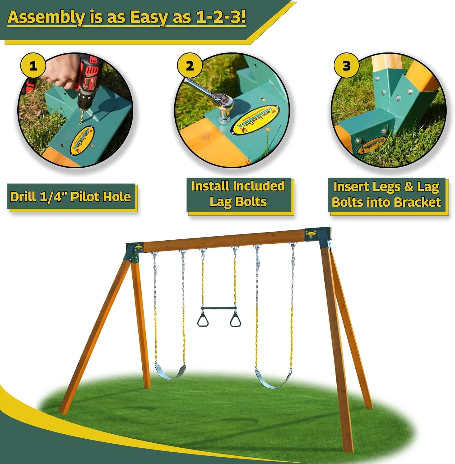 Eastern Jungle Gym Easy 1-2-3 A-Frame 2 Brackets for Swing Set with All Mounting Hardware, Green