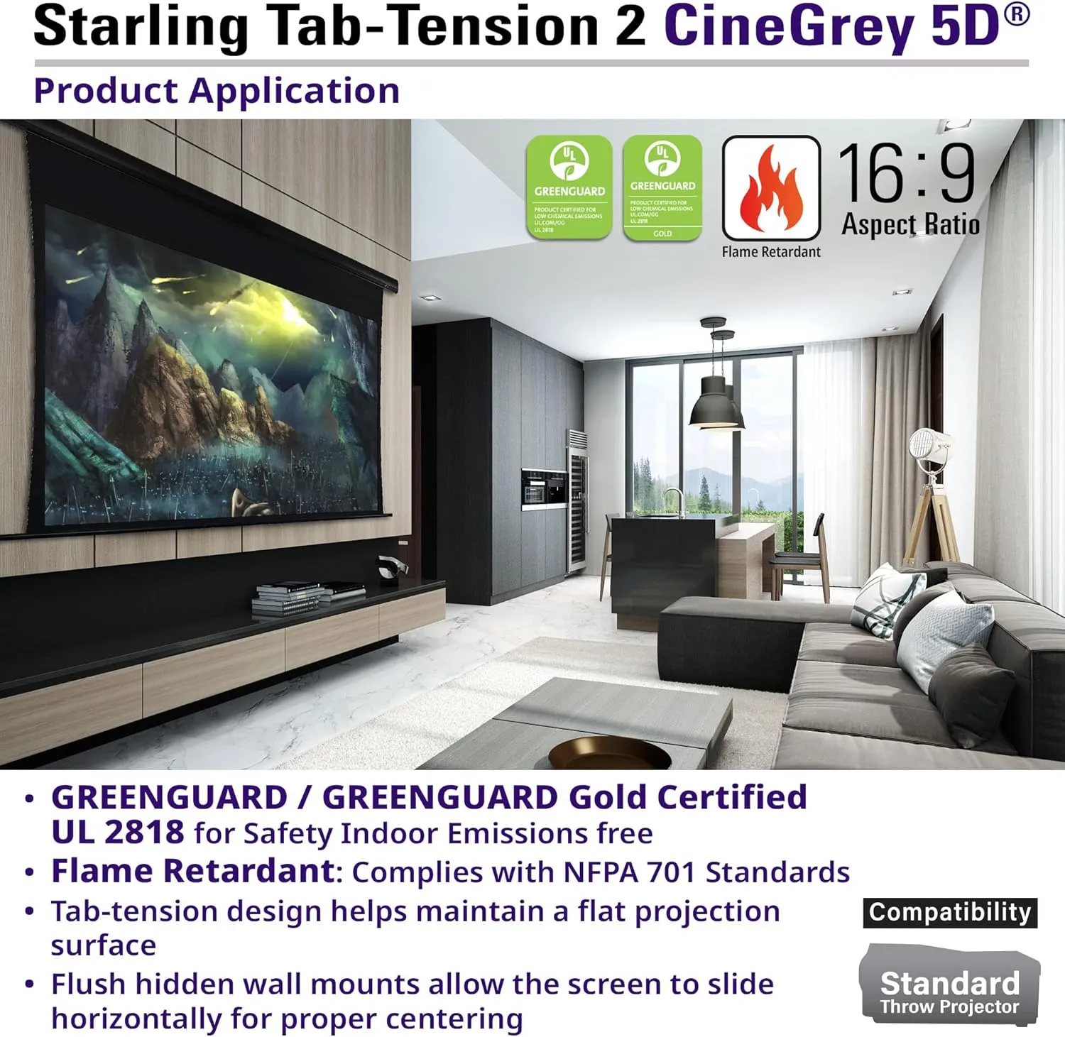 Elite Screens Starling Tab-Tension 2 CineGrey 5D, 135" Diag. 16:9, 8K 4K Ultra HD Ready Ceiling and Ambient Light Rejecting Projection Screen, Electric Motorized Projector Screen, STT135U2HD5-E12-EP