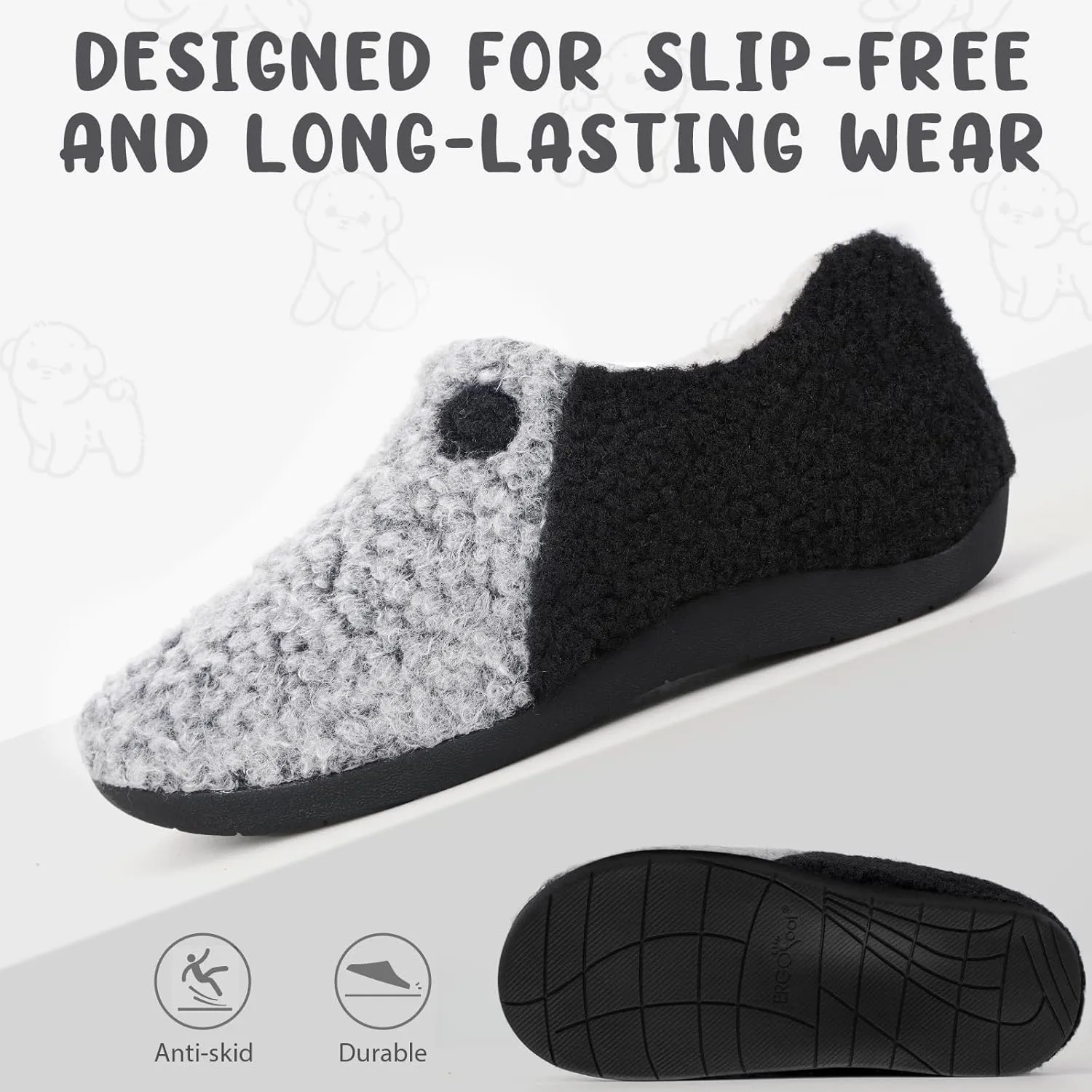 ERGOfoot Orthopedic Slippers with Arch Support for Women and Men – Fuzzy House Shoes for Plantar Fasciitis Relief, Closed Back, Soft Plush Sherpa Fleece Lining Moccasin