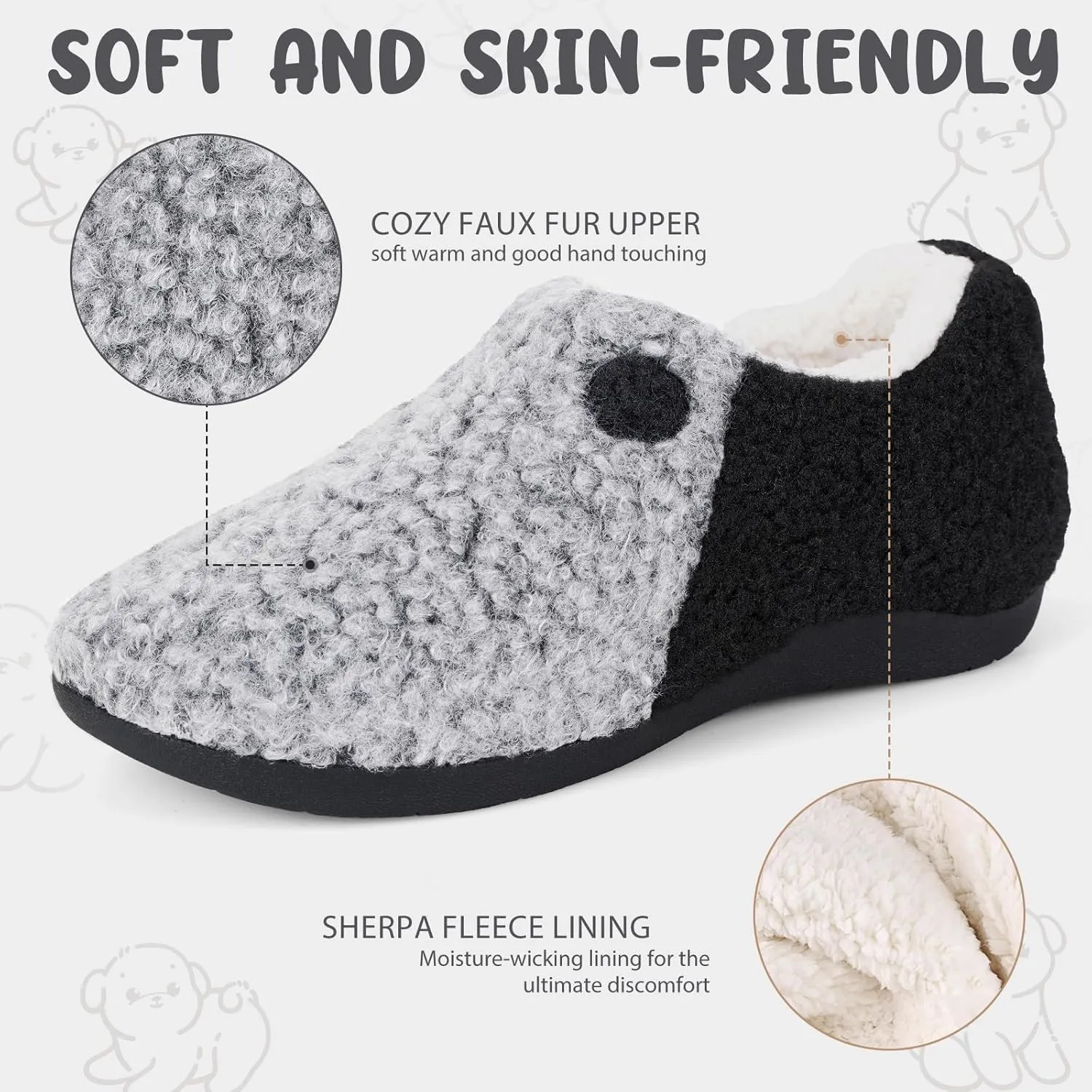 ERGOfoot Orthopedic Slippers with Arch Support for Women and Men – Fuzzy House Shoes for Plantar Fasciitis Relief, Closed Back, Soft Plush Sherpa Fleece Lining Moccasin