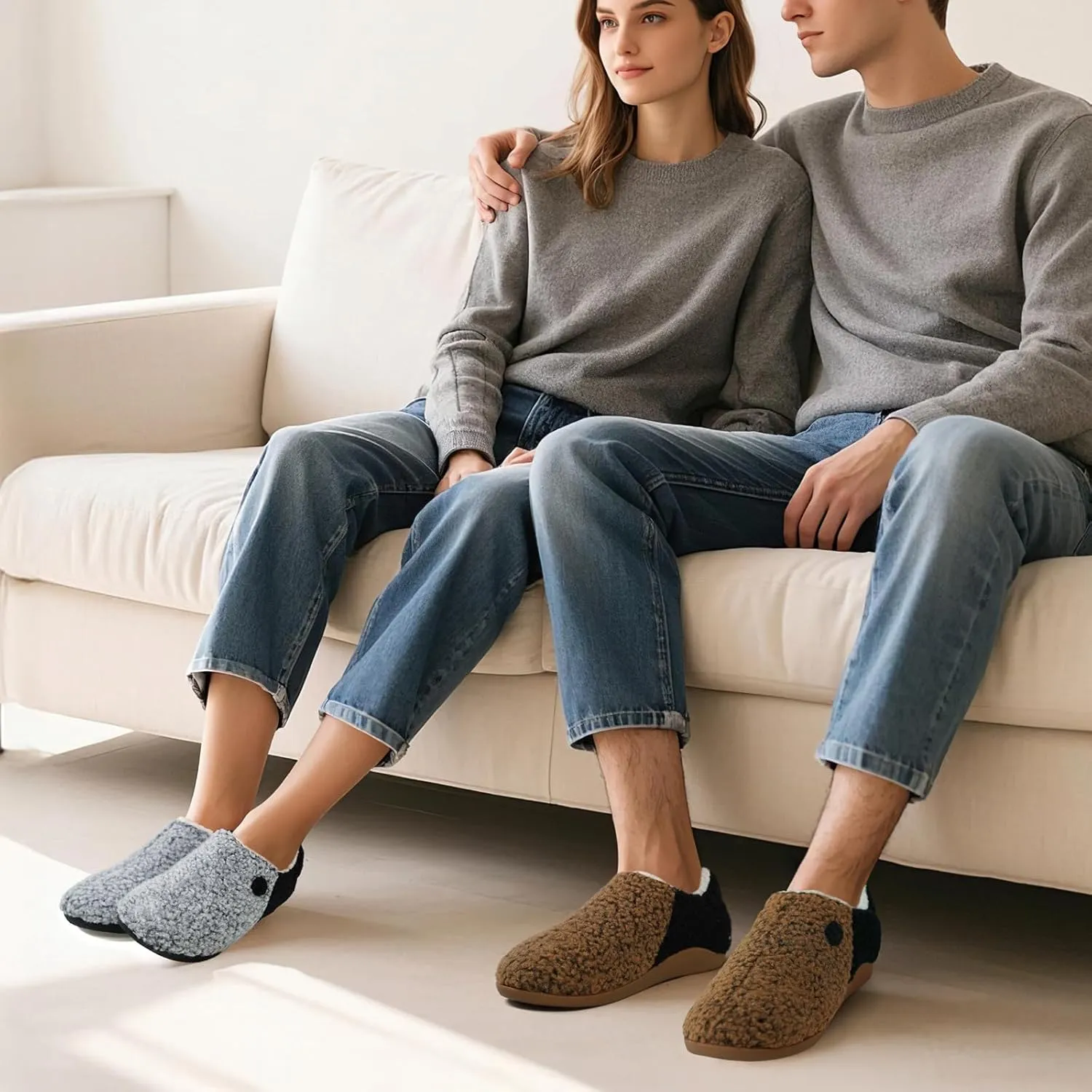 ERGOfoot Orthopedic Slippers with Arch Support for Women and Men – Fuzzy House Shoes for Plantar Fasciitis Relief, Closed Back, Soft Plush Sherpa Fleece Lining Moccasin