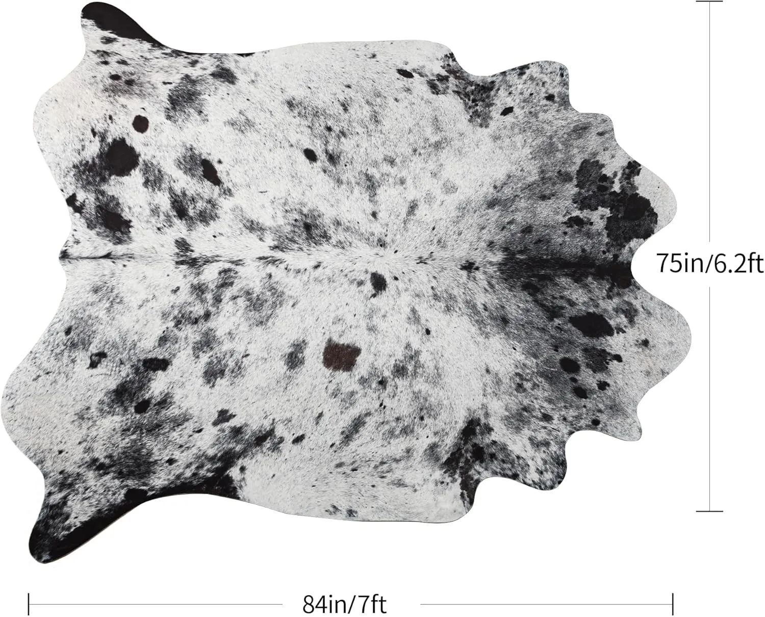 Exquisite Cowhide Rug, 6.2 x 7 ft Faux Cowhide for Living Room Bedroom, Cow Print Rug for Wall, Non-Slip, Grey White