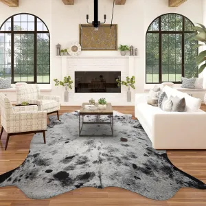 Exquisite Cowhide Rug, 6.2 x 7 ft Faux Cowhide for Living Room Bedroom, Cow Print Rug for Wall, Non-Slip, Grey White