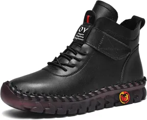 FAIRSOMA Women's Leather High Top Flat Sneakers with Adjustable Strap,Fashion Lightweight Lace Up Loafers Casual Warm Platform Ankle Boot Shoes Comfort Non-Slip Walking Shoes Soft Bottom Mom Shoes​