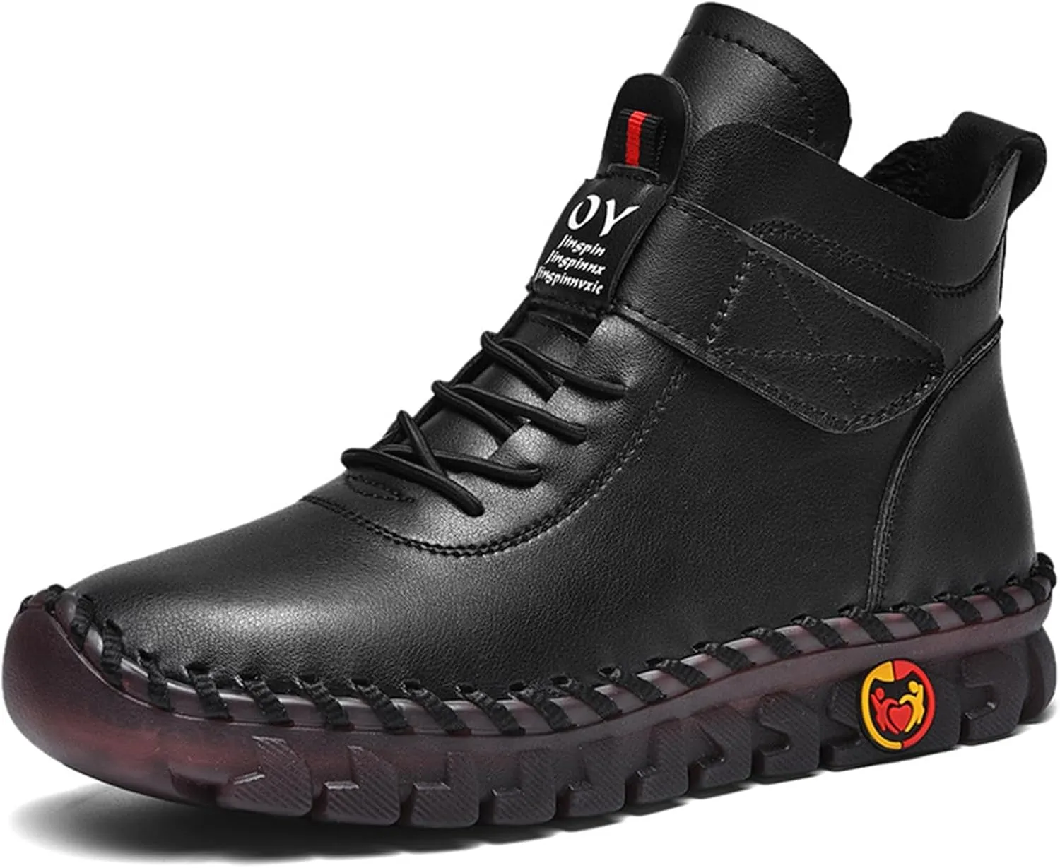 FAIRSOMA Women's Leather High Top Flat Sneakers with Adjustable Strap,Fashion Lightweight Lace Up Loafers Casual Warm Platform Ankle Boot Shoes Comfort Non-Slip Walking Shoes Soft Bottom Mom Shoes​