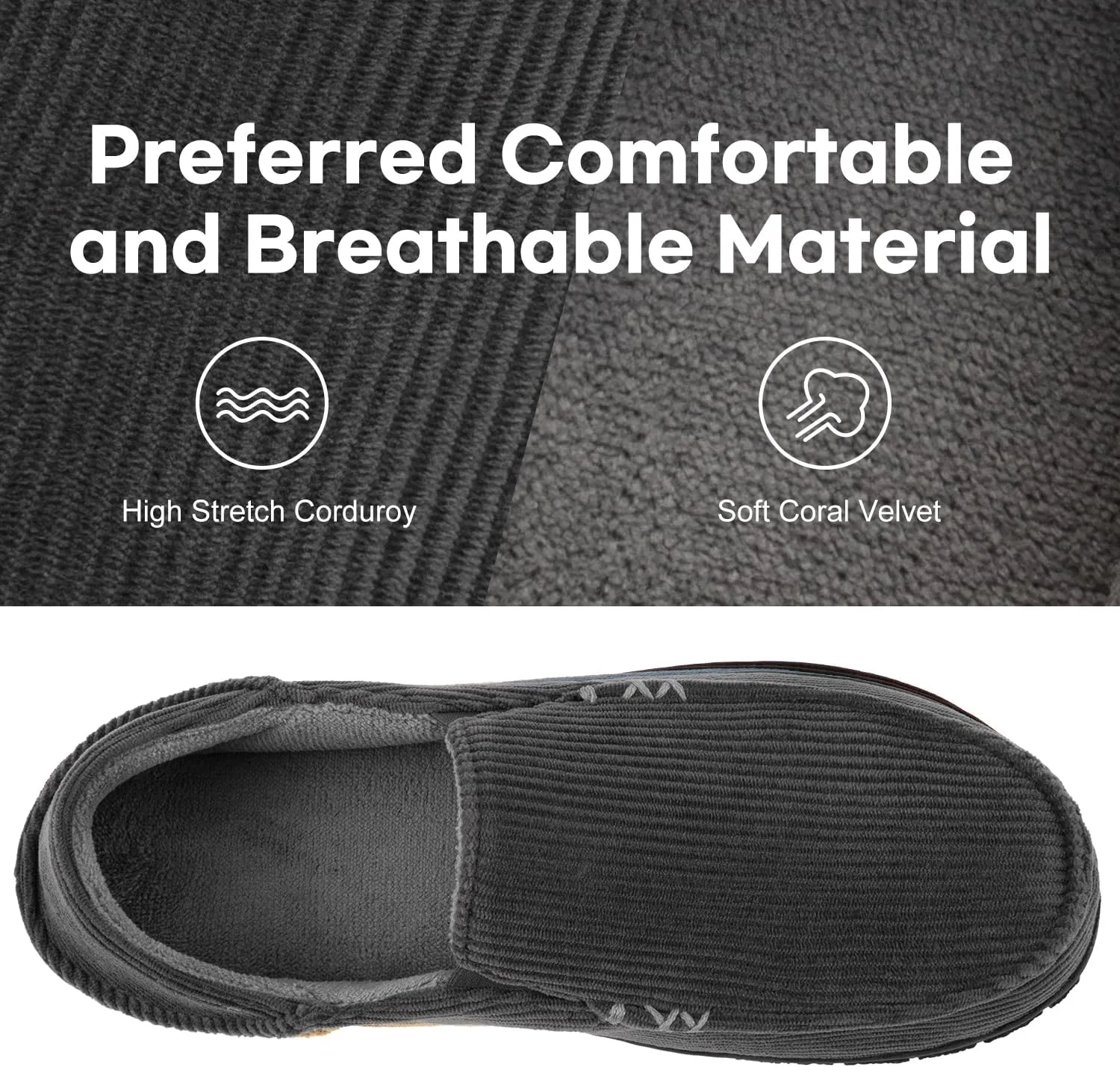 FamilyFairy Men's Moccasin Slippers Corduroy Breathable Memory Foam House Shoes Anti-Slip Indoor Outdoor