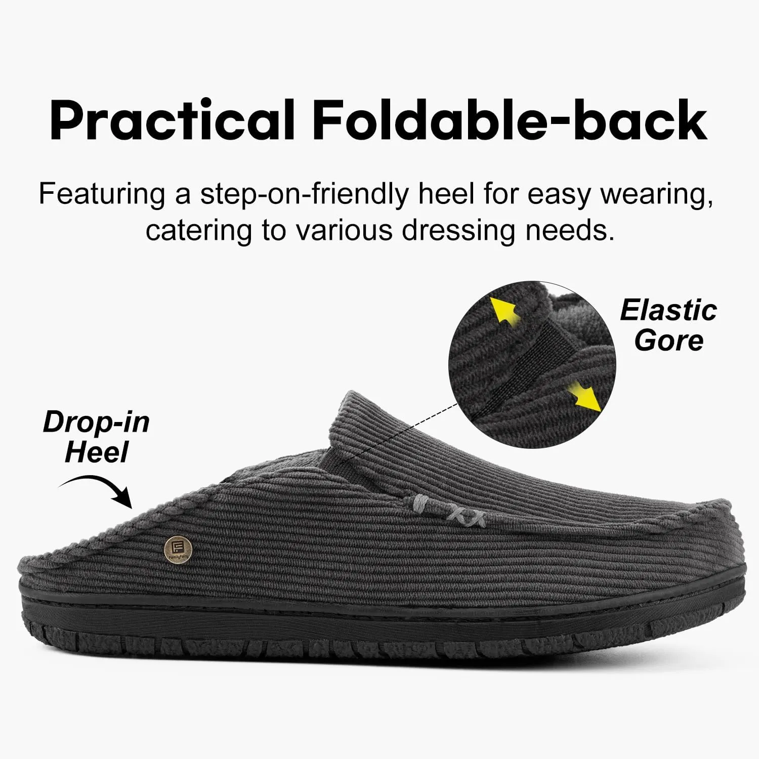 FamilyFairy Men's Moccasin Slippers Corduroy Breathable Memory Foam House Shoes Anti-Slip Indoor Outdoor