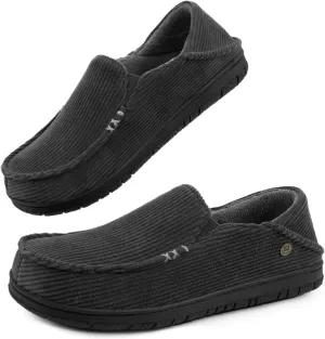 FamilyFairy Men's Moccasin Slippers Corduroy Breathable Memory Foam House Shoes Anti-Slip Indoor Outdoor