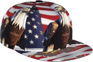 Fashionable Bald Eagle with American Flag Print Baseball Cap for Men and Women â€“ Adjustable, Four Seasons, Sports & Travel Hat Black