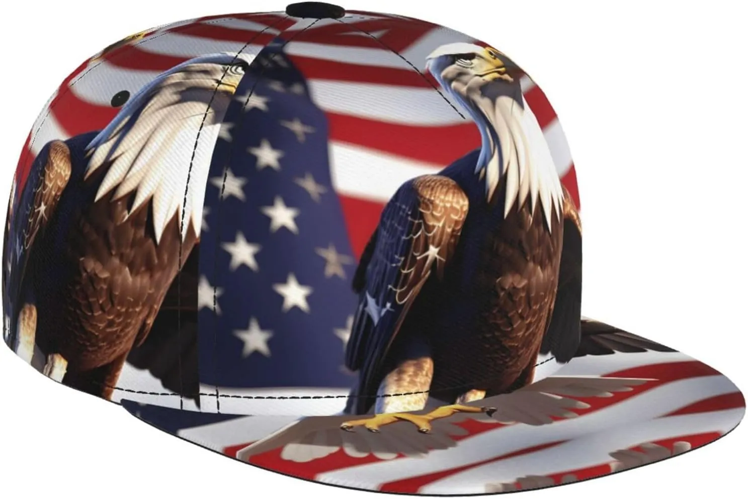 Fashionable Bald Eagle with American Flag Print Baseball Cap for Men and Women â€“ Adjustable, Four Seasons, Sports & Travel Hat Black