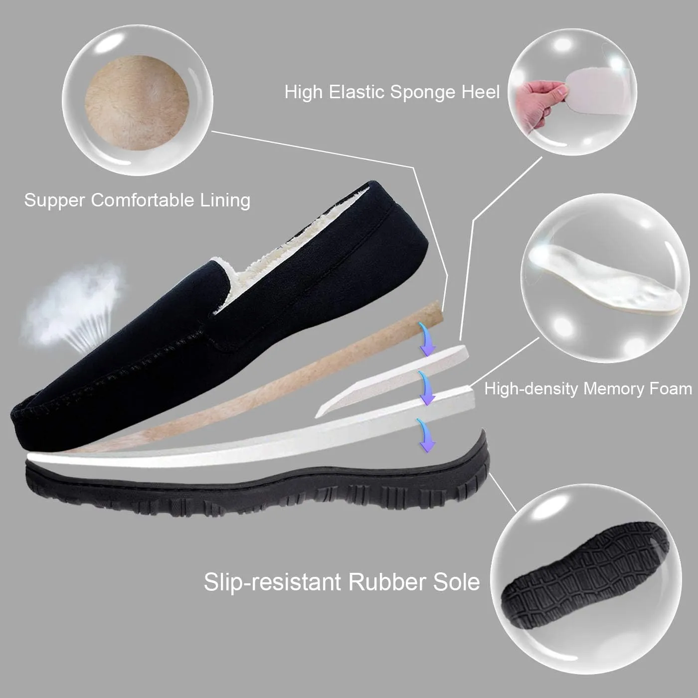 festooning Mens Slippers House Shoes with Memory Foam Moccasin Slipper for Men with Non-Slip Rubber Sole Indoor Outdoor