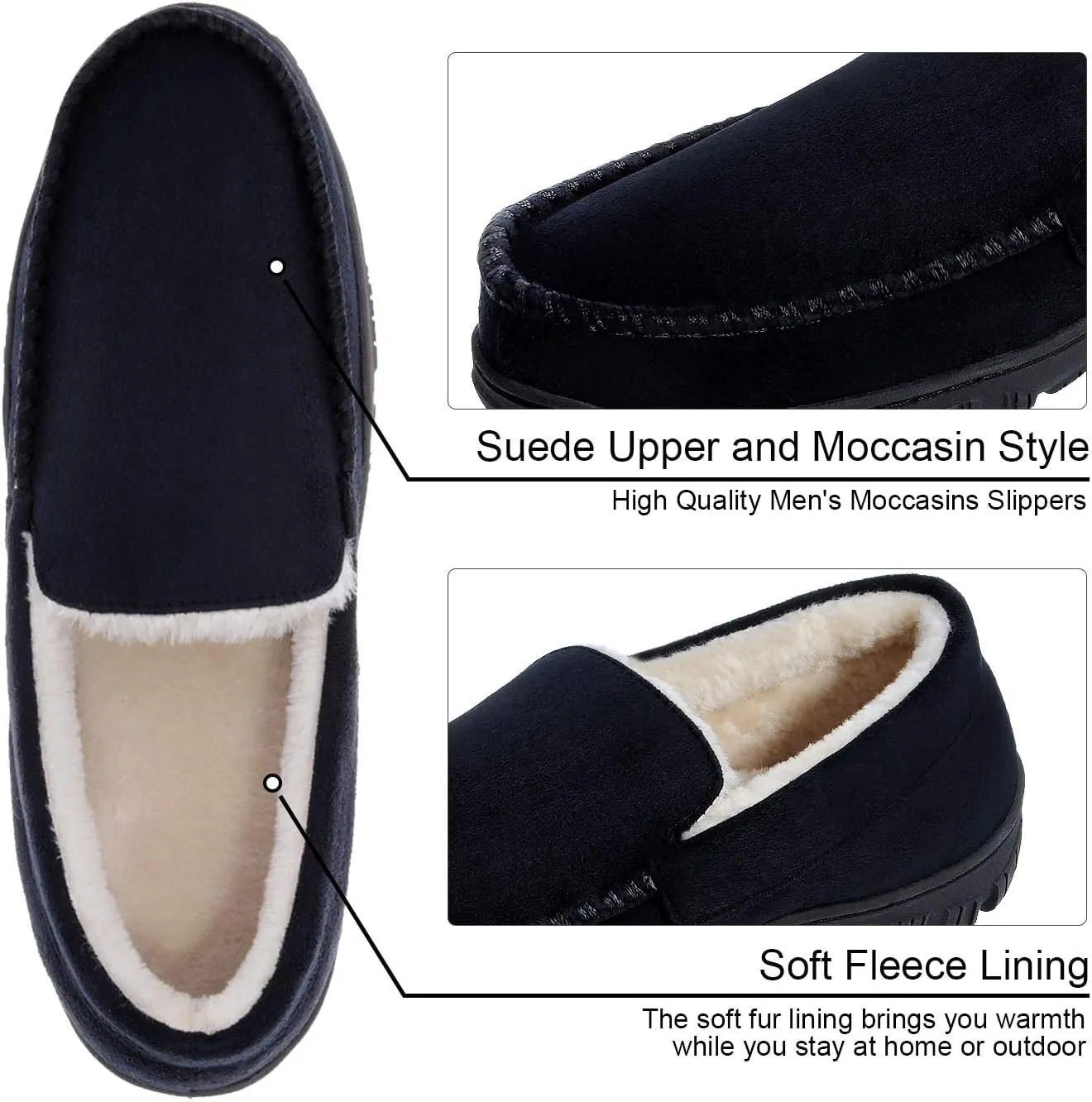 festooning Mens Slippers House Shoes with Memory Foam Moccasin Slipper for Men with Non-Slip Rubber Sole Indoor Outdoor
