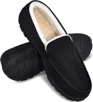 festooning Mens Slippers House Shoes with Memory Foam Moccasin Slipper for Men with Non-Slip Rubber Sole Indoor Outdoor
