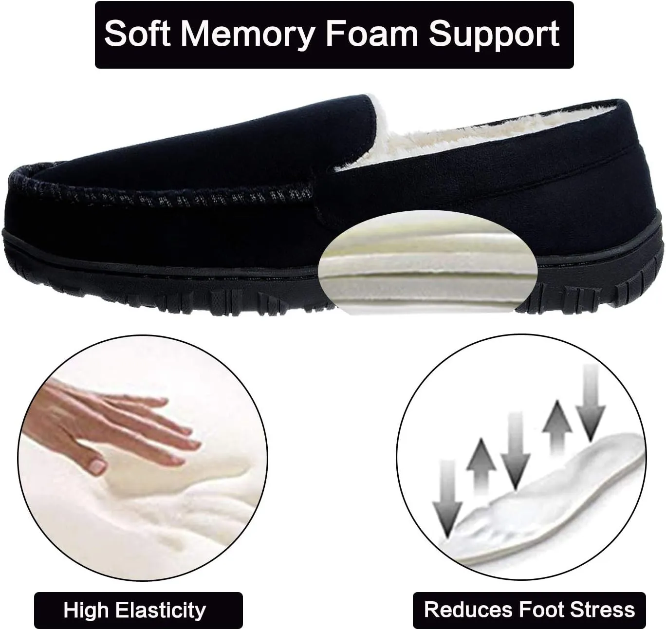 festooning Mens Slippers House Shoes with Memory Foam Moccasin Slipper for Men with Non-Slip Rubber Sole Indoor Outdoor