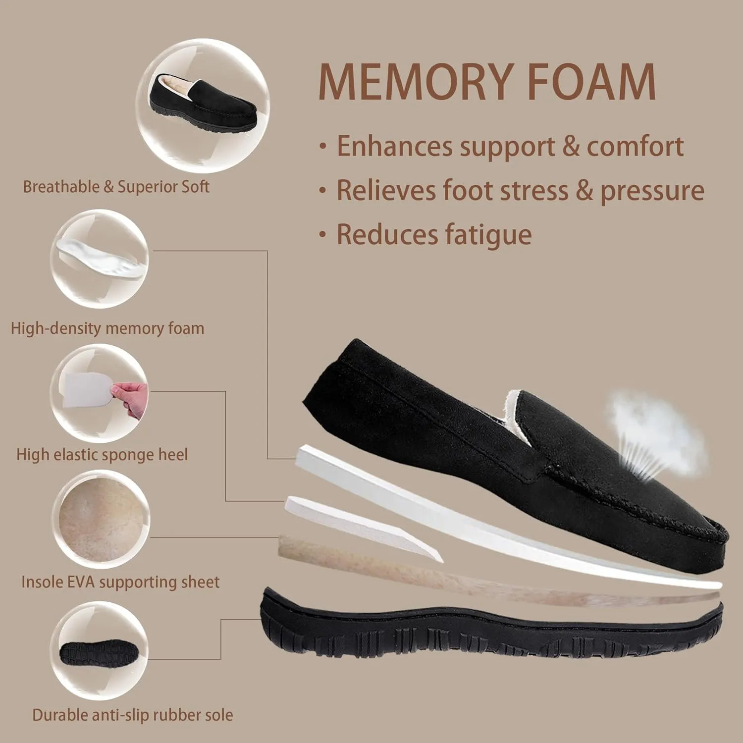 festooning Mens Slippers Warm Soft Plush Memory Foam House Slippers for Men