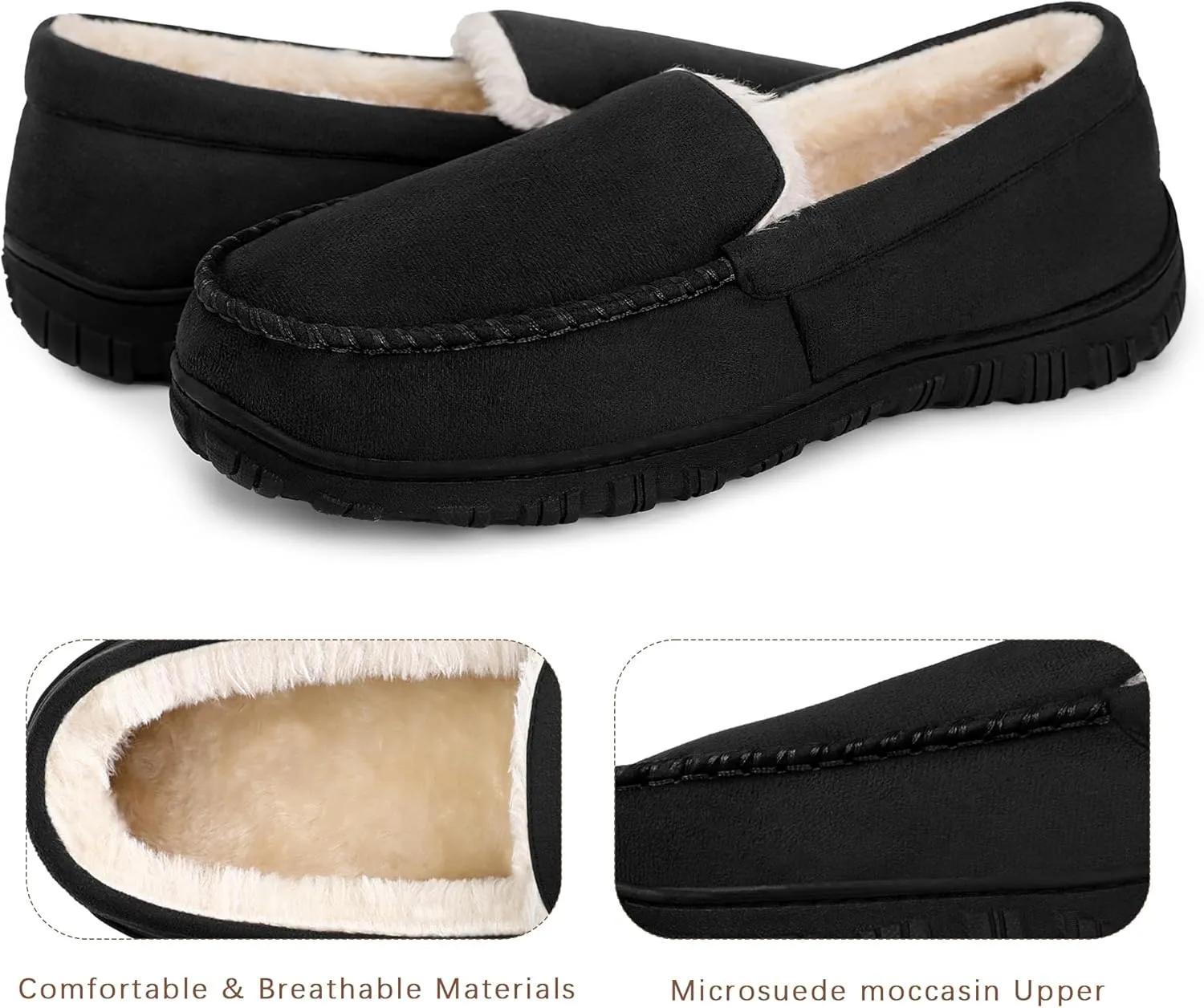 festooning Mens Slippers Warm Soft Plush Memory Foam House Slippers for Men